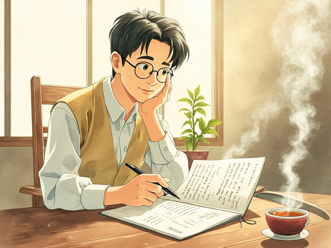 创业者坐在桌前拿着笔对着手册逐条验证自己的产品想法